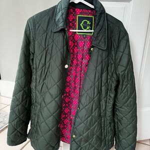C. Wonder Dark Green Quilted Jacket with Pink Floral Lining